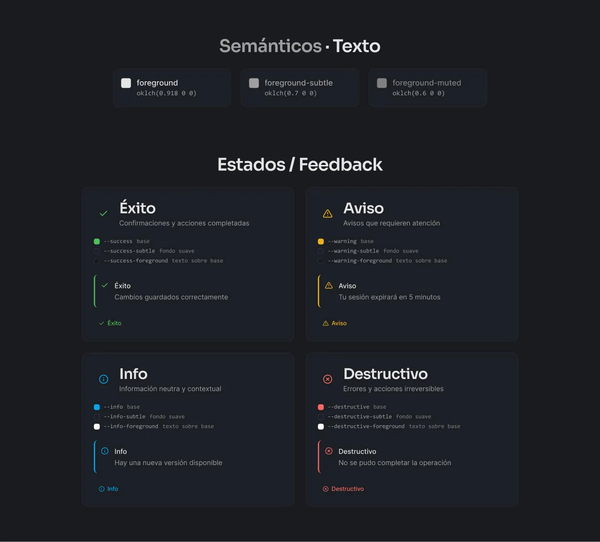 Component library — semantic colors and states