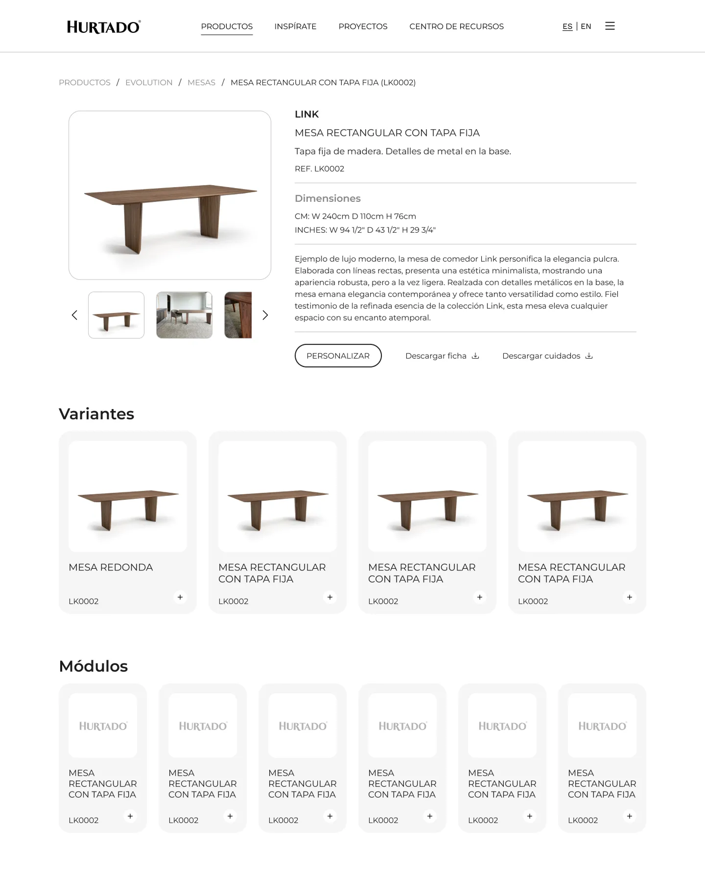 Hurtado website — product page