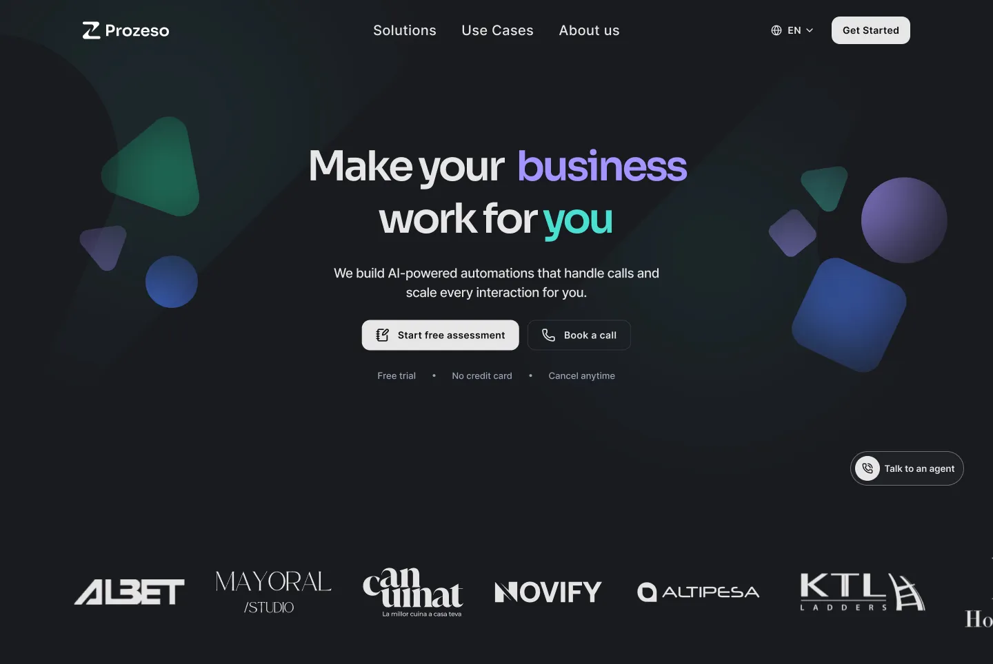 Prozeso landing page — hero