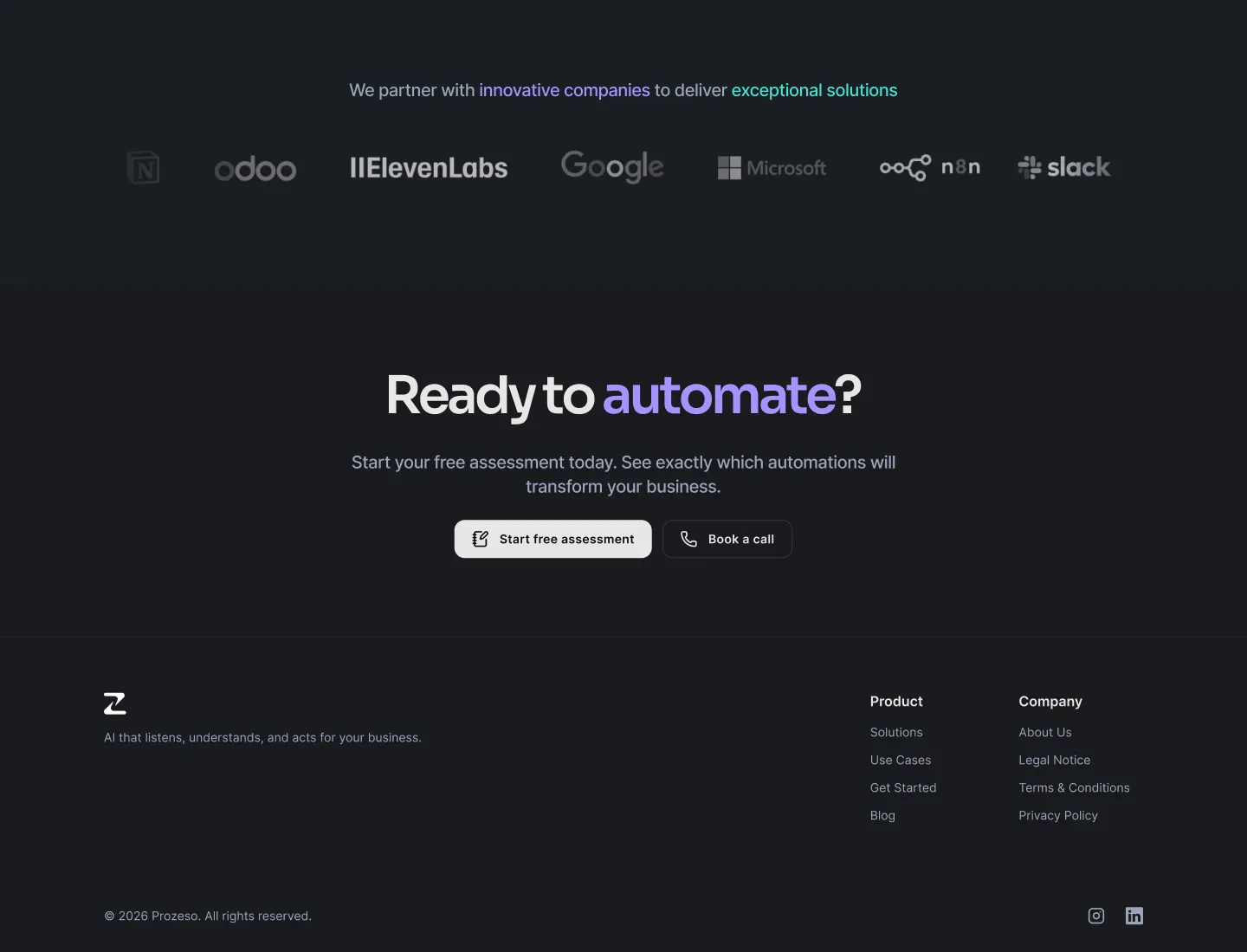 Prozeso landing page — bottom