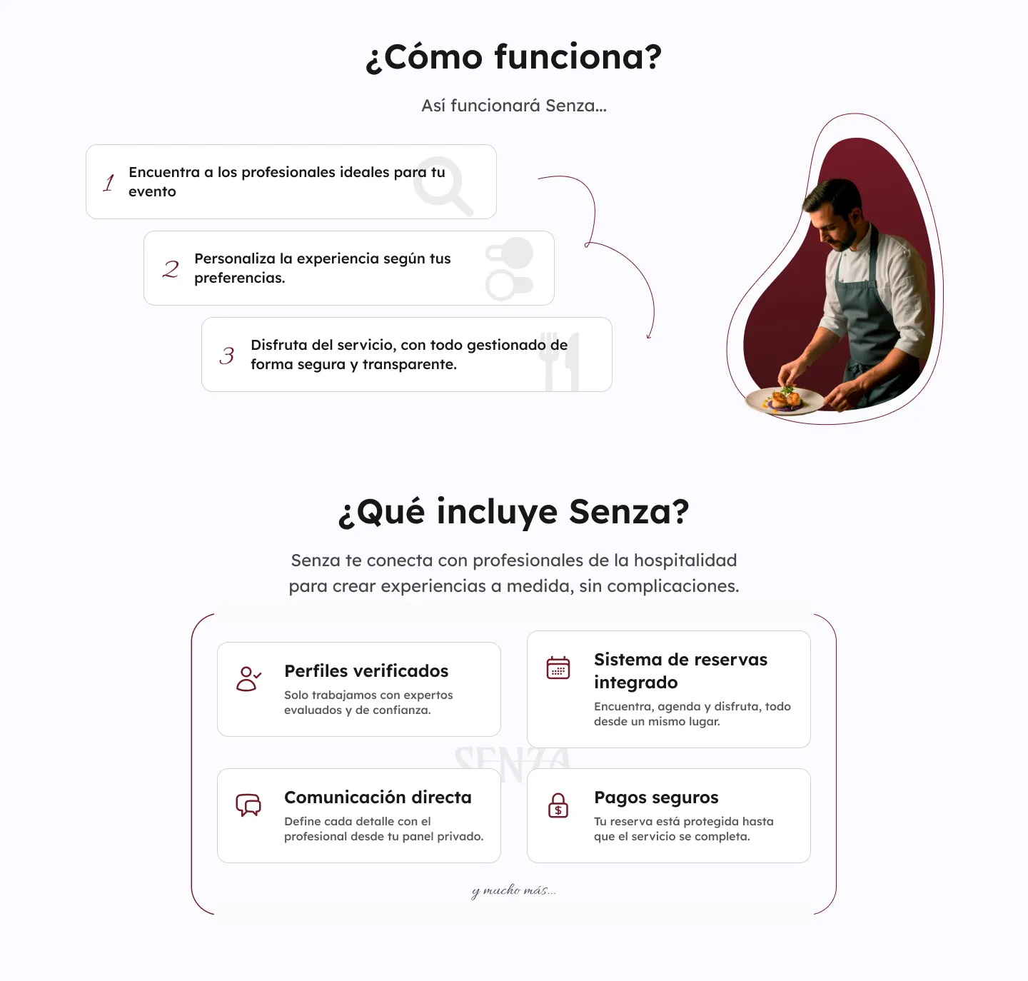 Senza — landing page sections